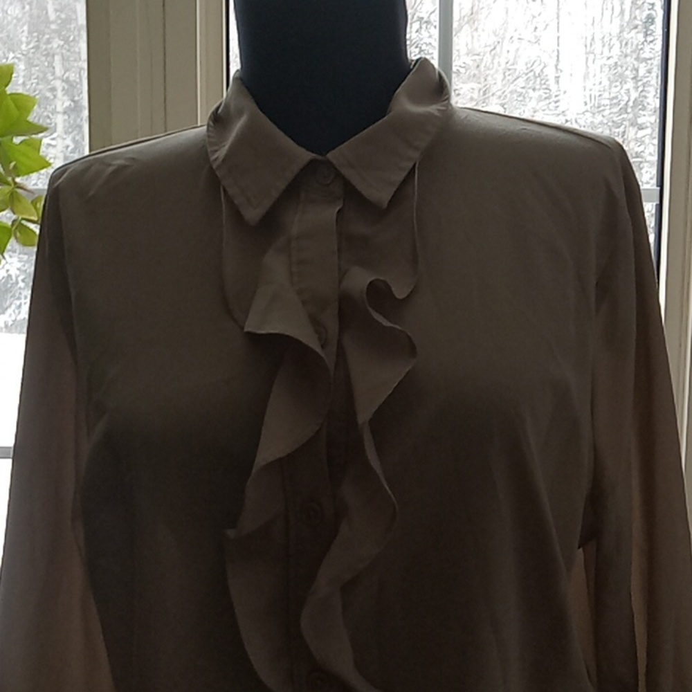 Long Sleeve Button Up Ruffled Front Blouse - Picture 2 of 2